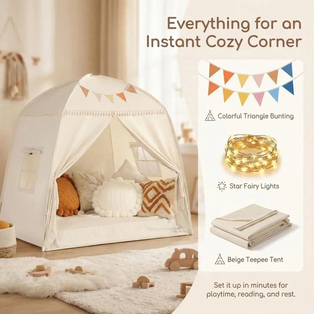 Tent With Triangle Bunting & Star String Lights