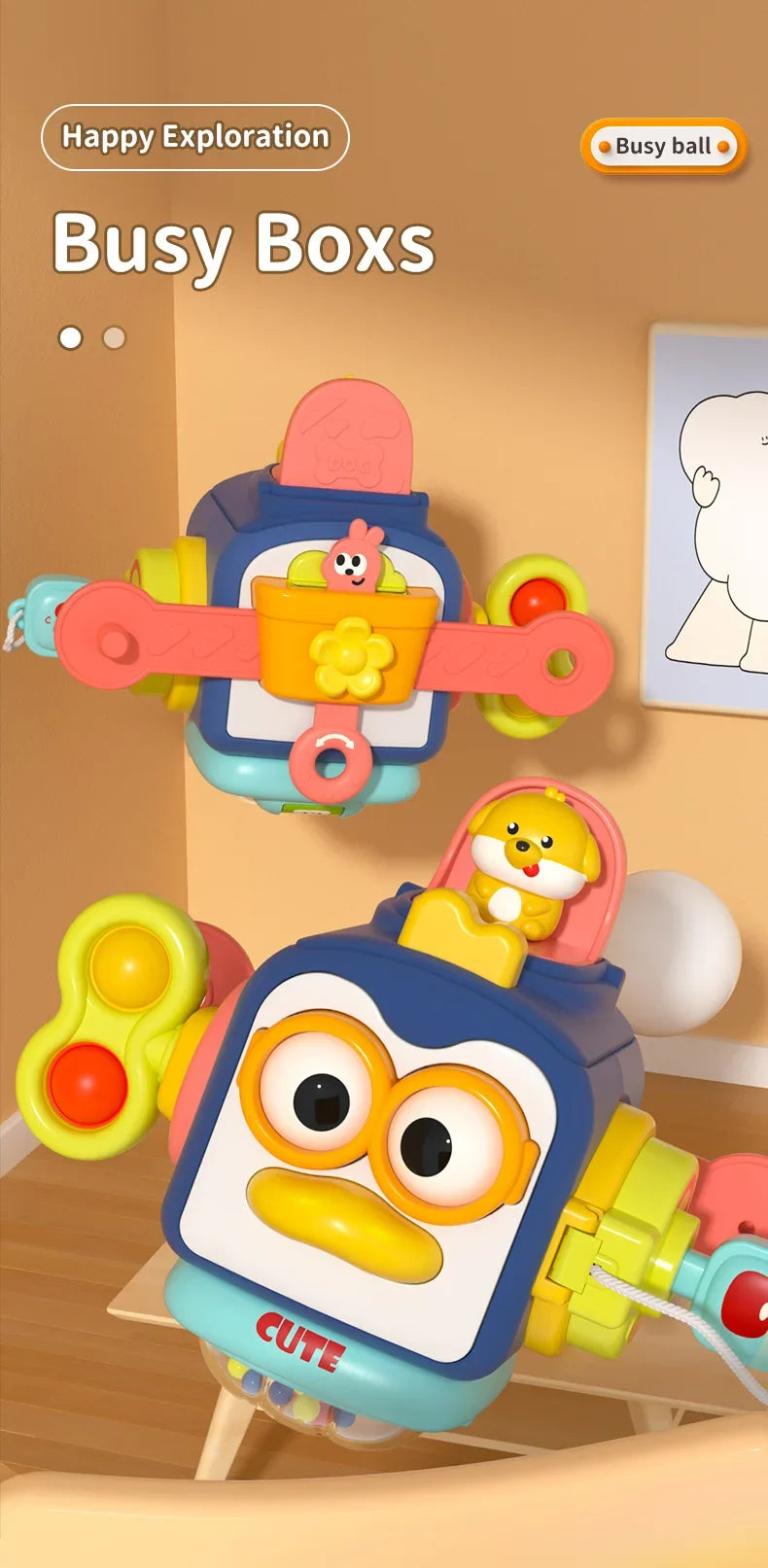 Baby Busy Board Cube Montessori Sensory Activity Toy