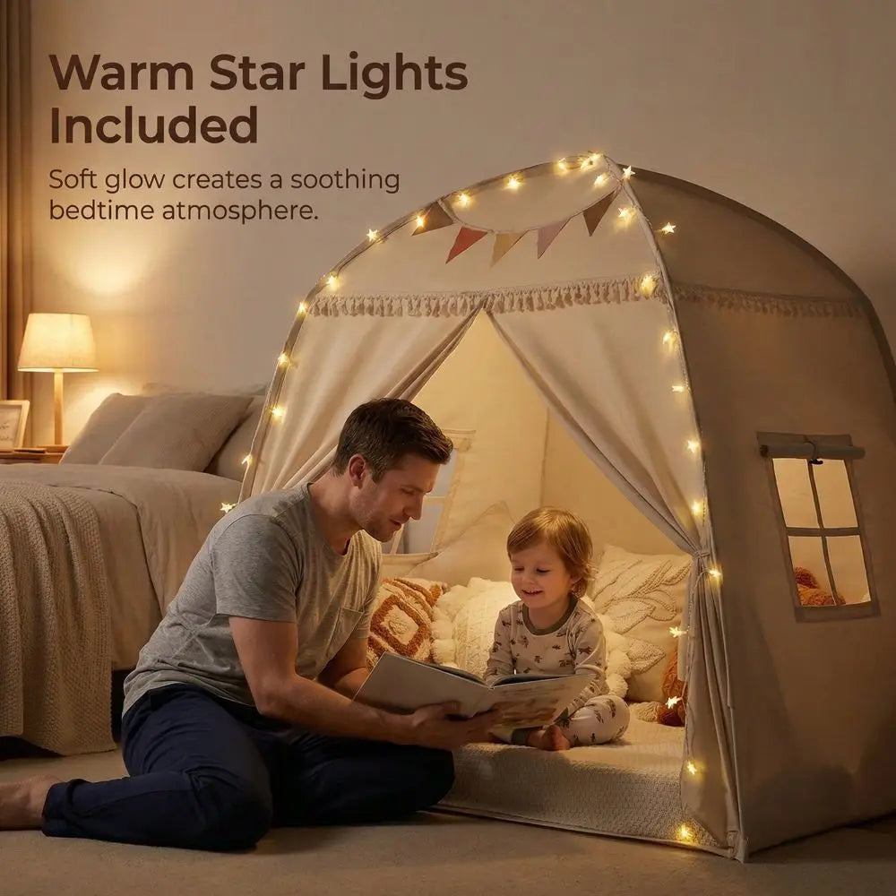 Tent With Triangle Bunting & Star String Lights