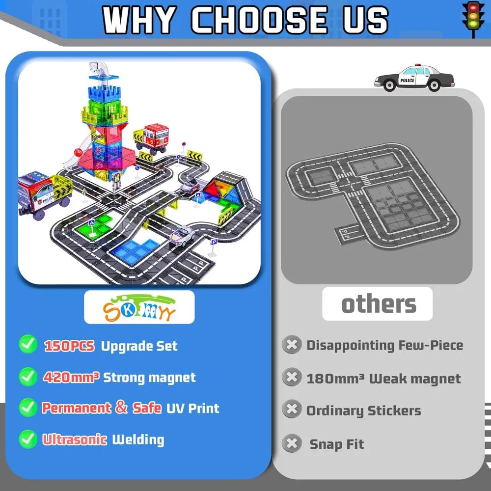 150PCS Magnetic Tiles Road with Marble Run