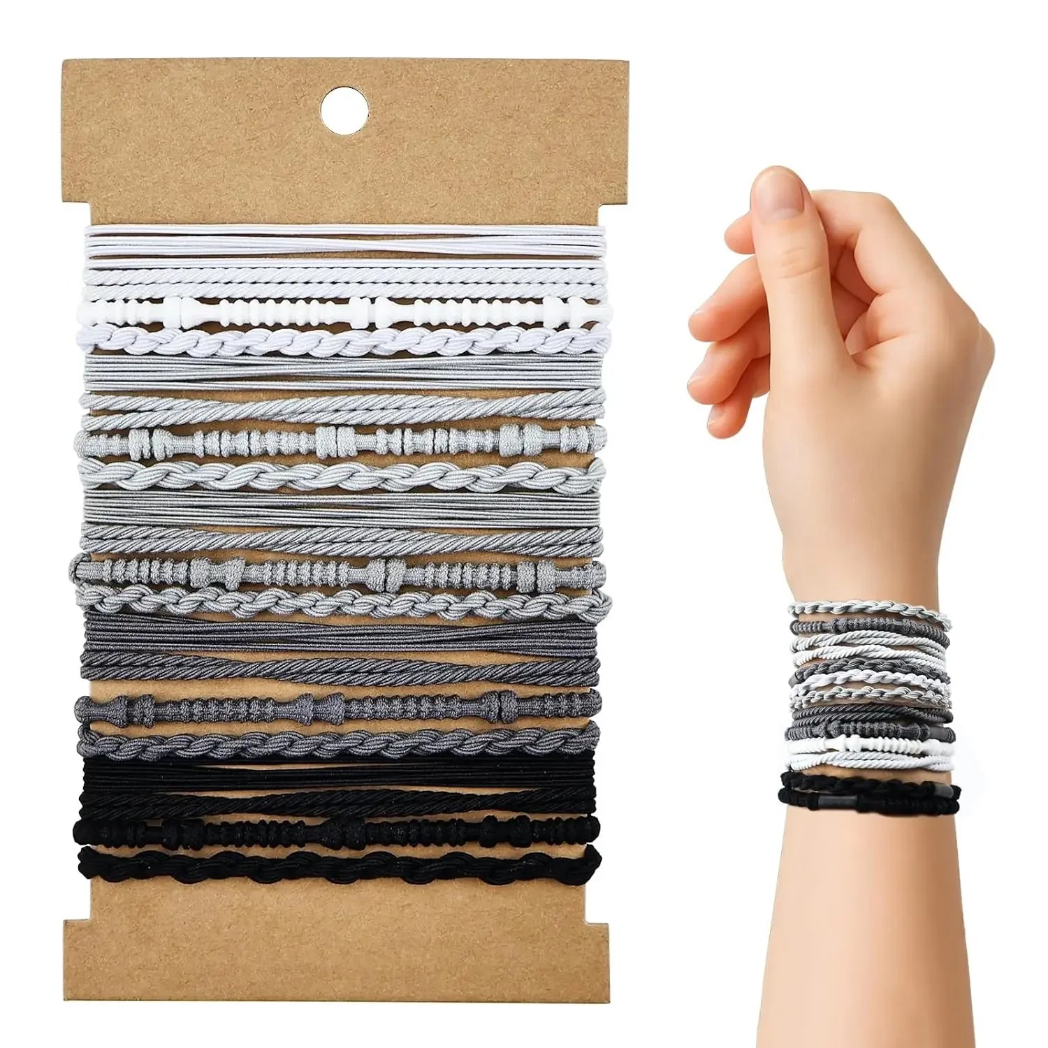 20PCS Elastic No Damage Hair Bands, Braided Bracelet Ponytail Holders, Neutral Colors Boho Accessories