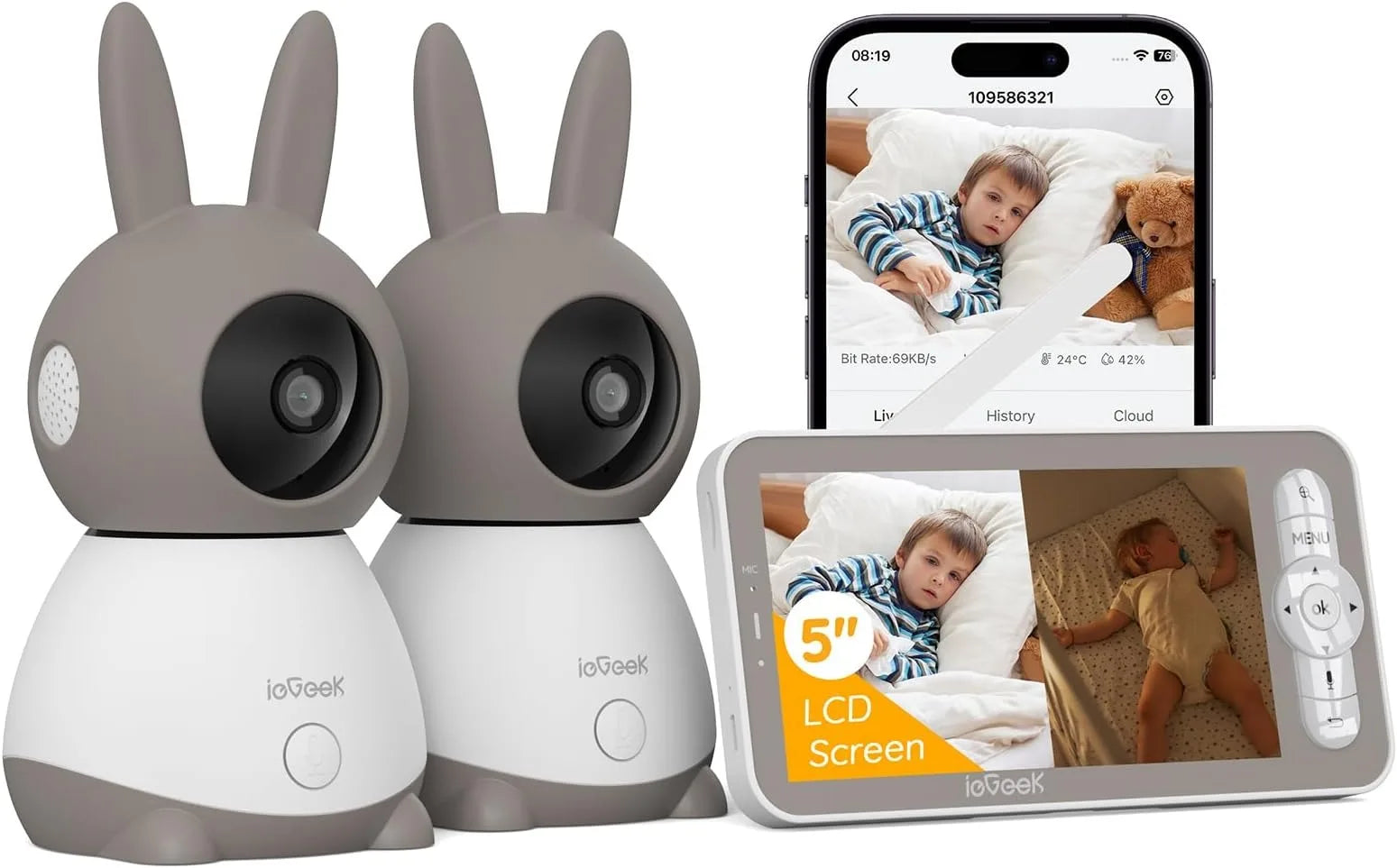 5 Inch Baby Monitor with 2 Cameras 2K/3MP