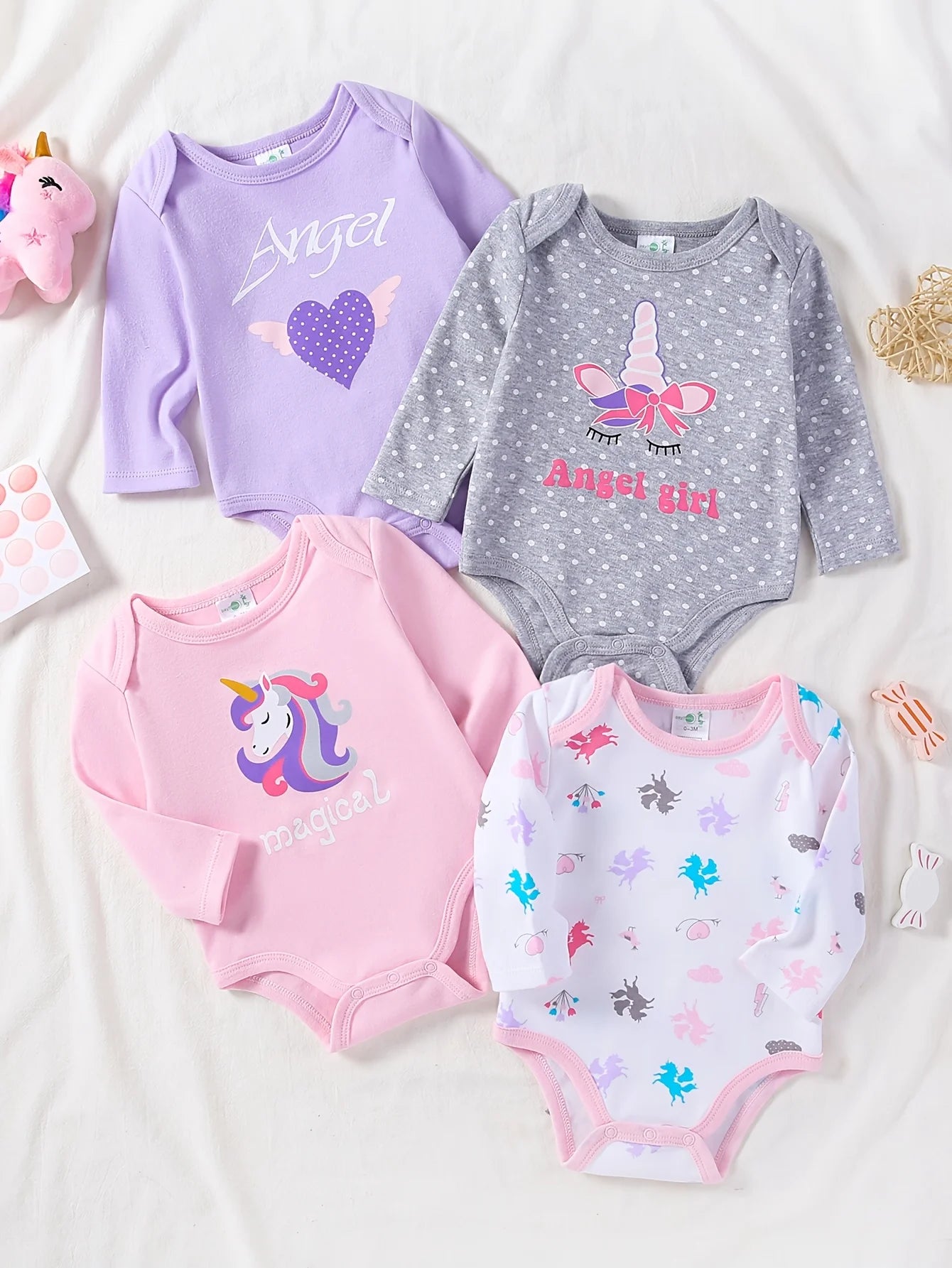 4pcs Baby Girls Long Sleeve Onesies