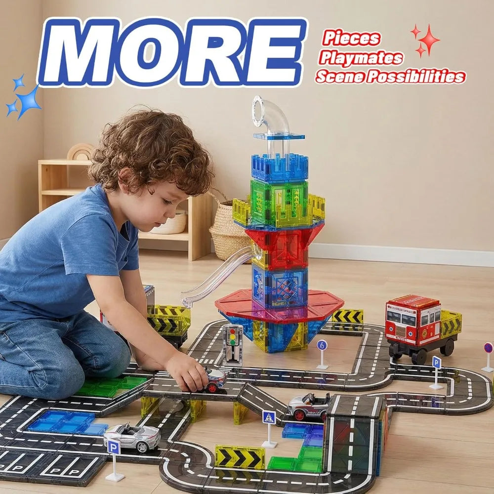 150PCS Magnetic Tiles Road with Marble Run