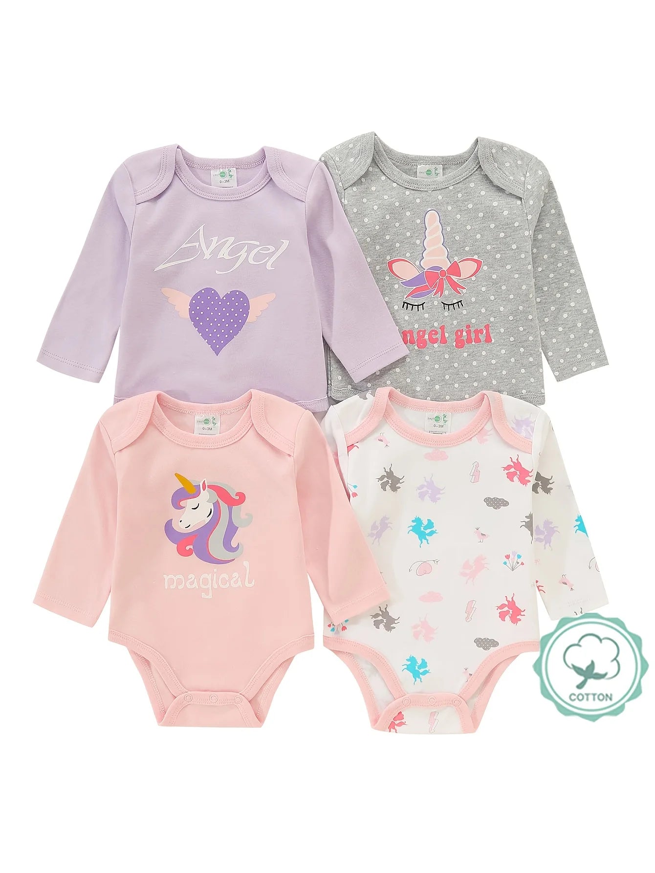 4pcs Baby Girls Long Sleeve Onesies