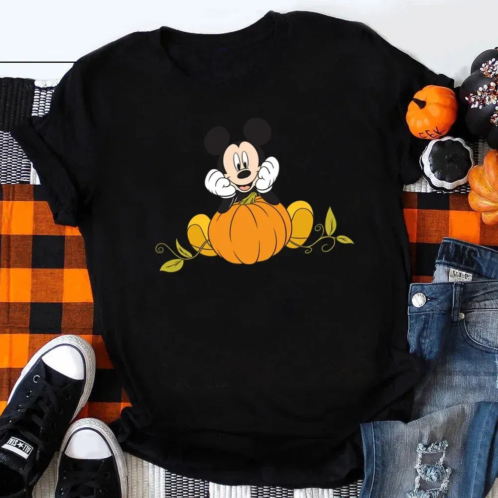 Color: army green, Kid Size: 4T - Funny Mickey Minnie Mummy Print Disney Children Cotton T Shirts Trick Treat Fashion Halloween Cute Kid Clothes Girls Streetwear