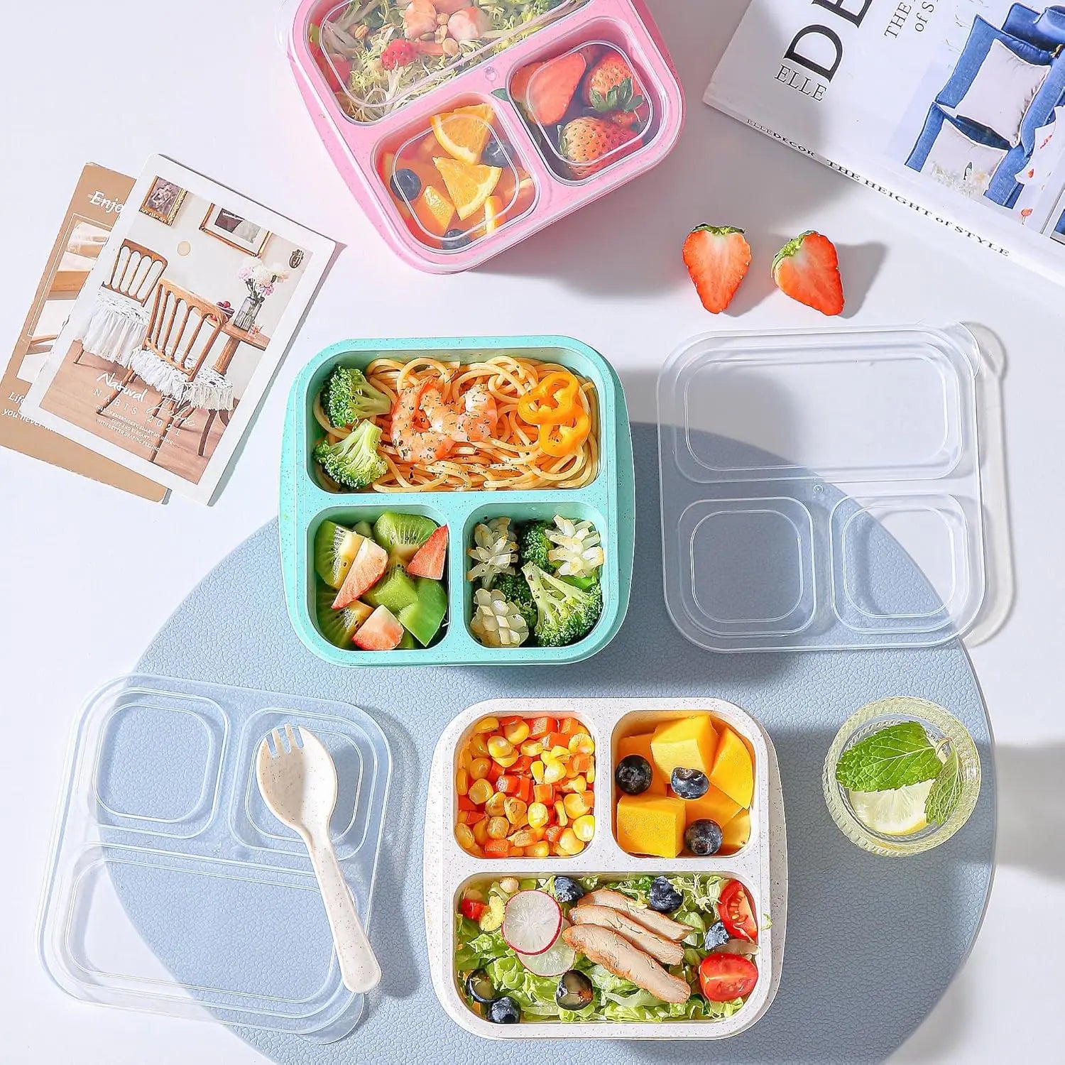 4 Pack -3 Compartments Meal Prep Containers