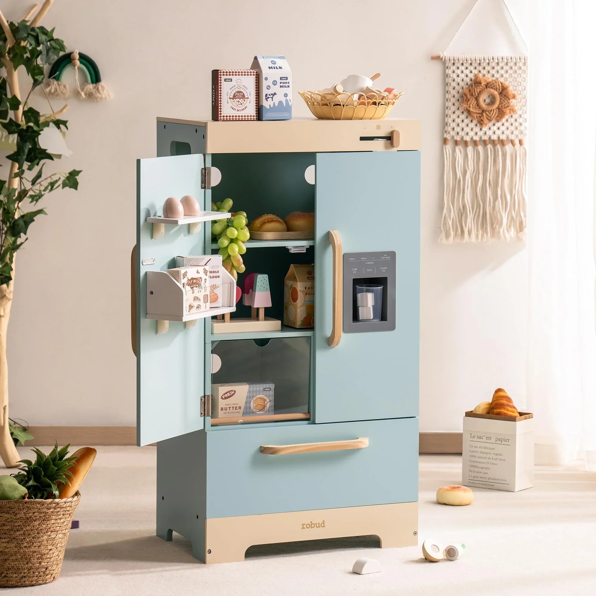 Kitchen Fridge Refrigerator with Ice Dispenser Wooden