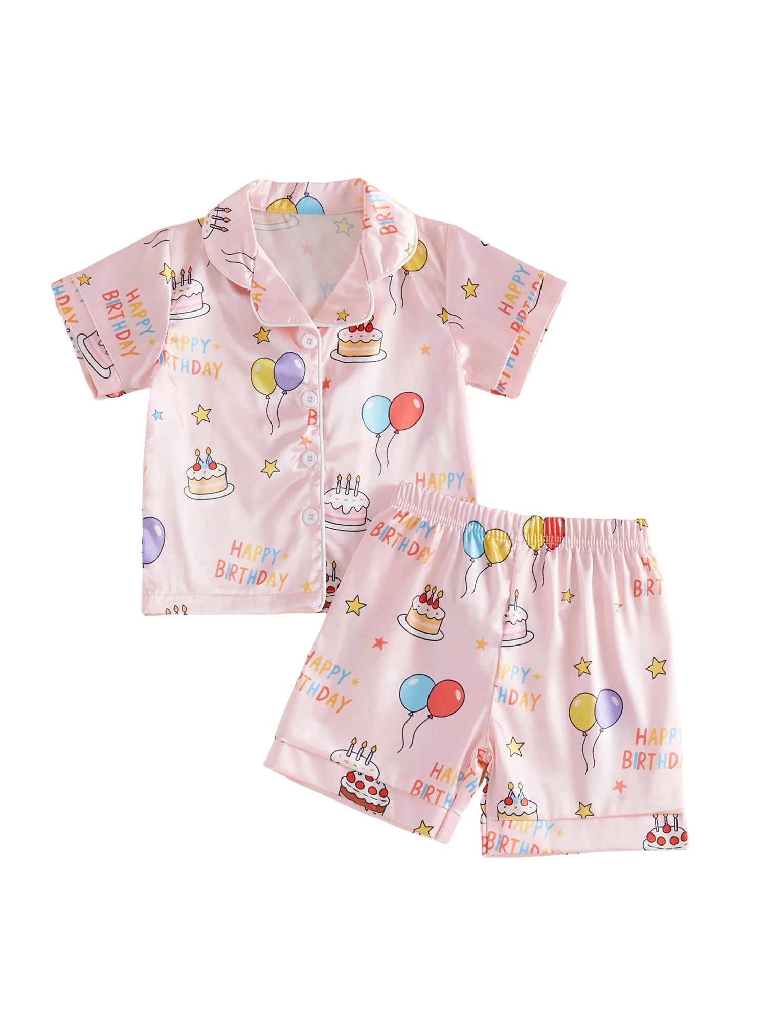 Girls Birthday Satin Pajama Set