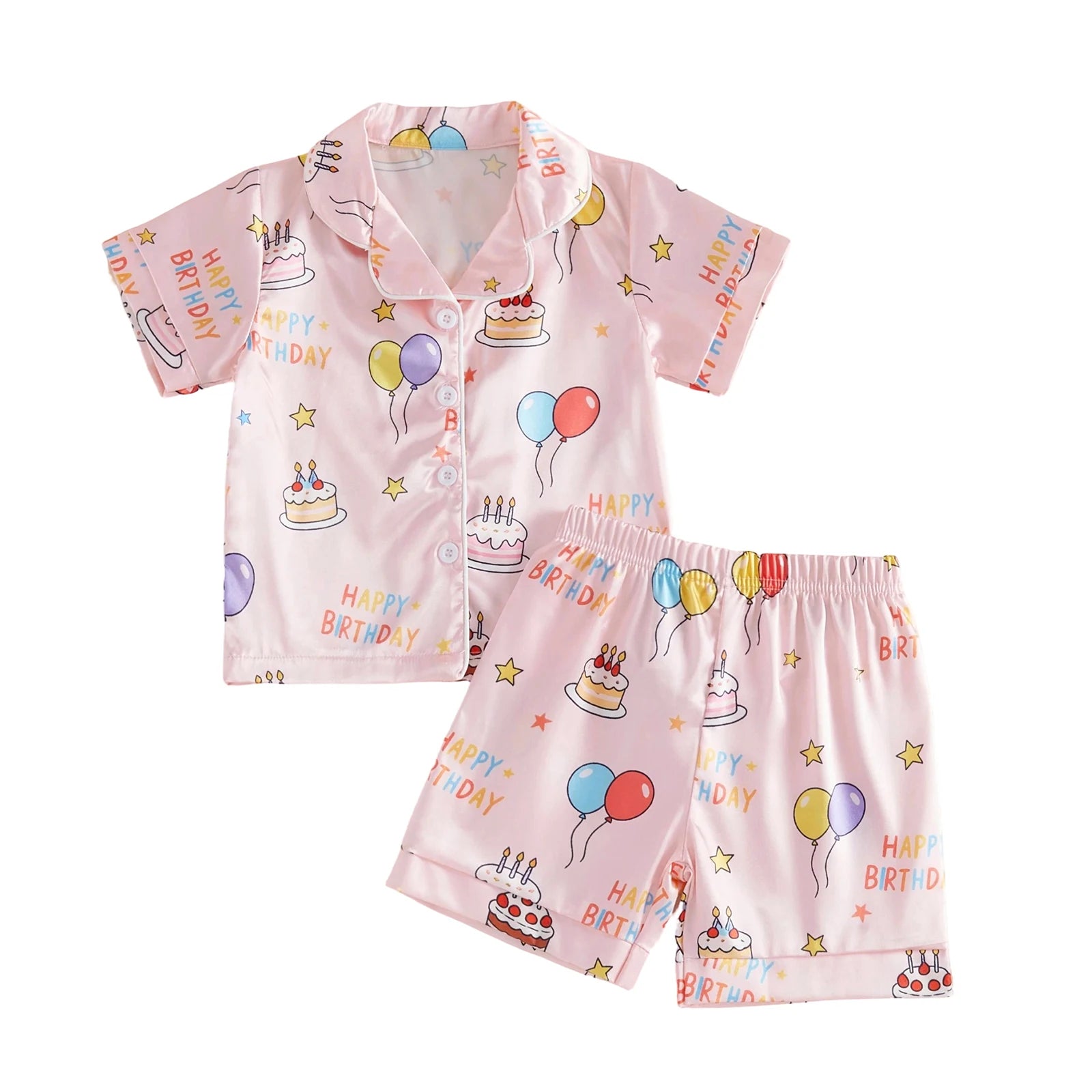 Girls Birthday Satin Pajama Set