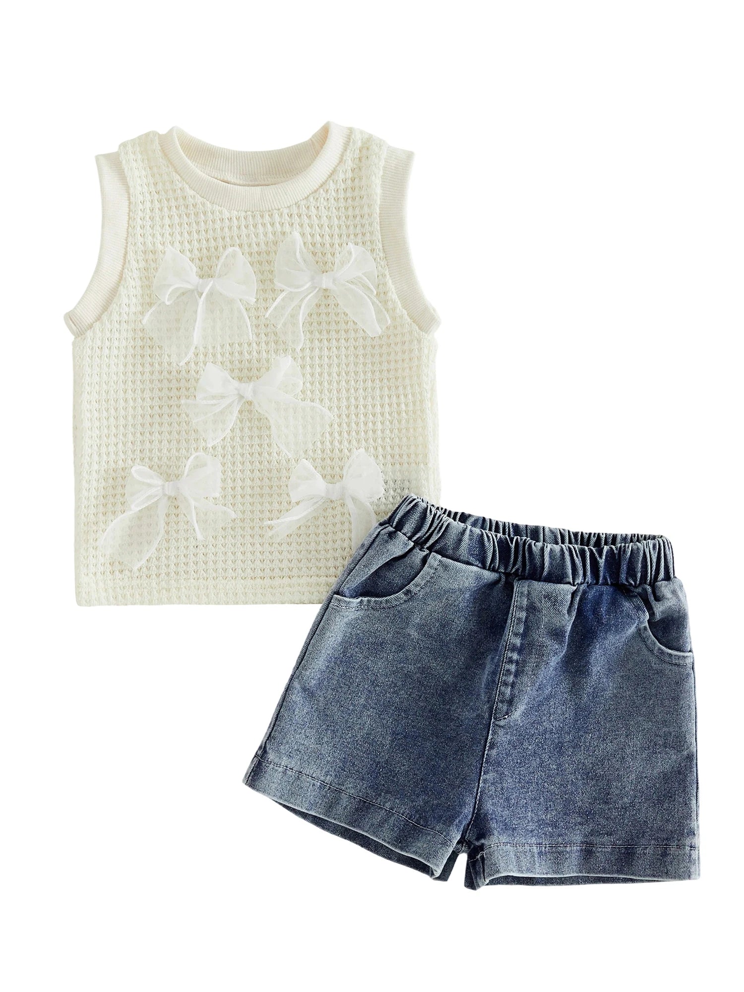 Ruffle Sleeve Tunic and Stretchy Denim Shorts