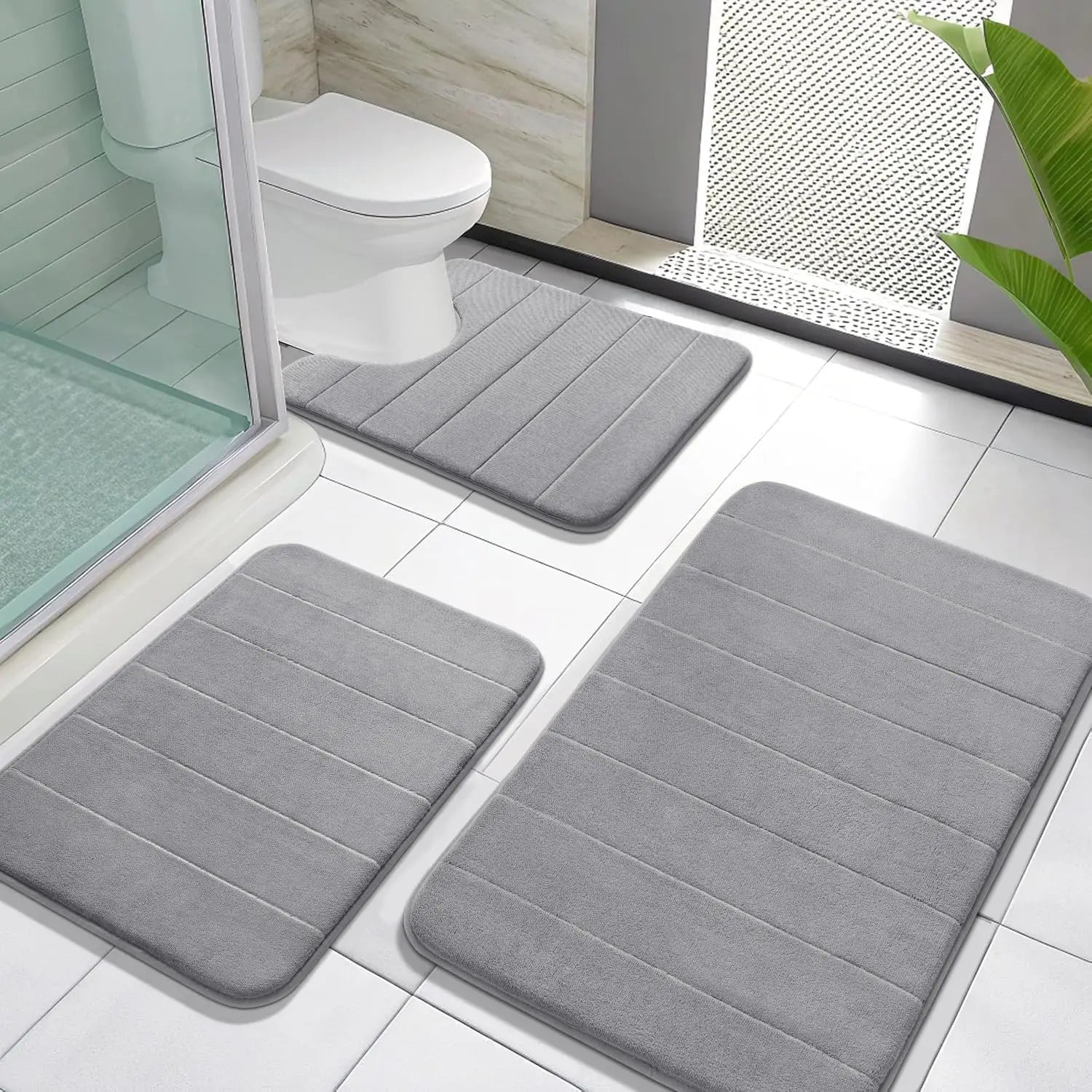 3 Pieces Memory Foam Bath Mat Set