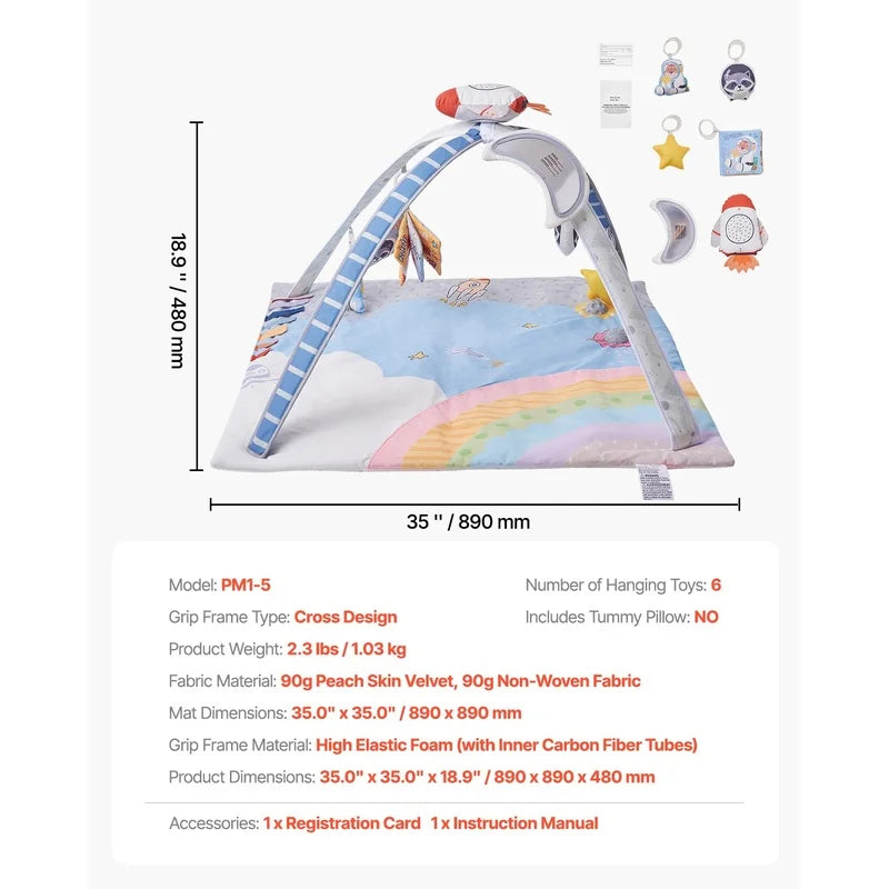 Baby Play Gym Mat with 6 Sensory