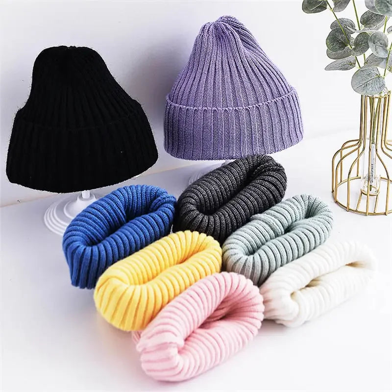 Kids Ribbed Knitted Beanie Hats 6M-4Years