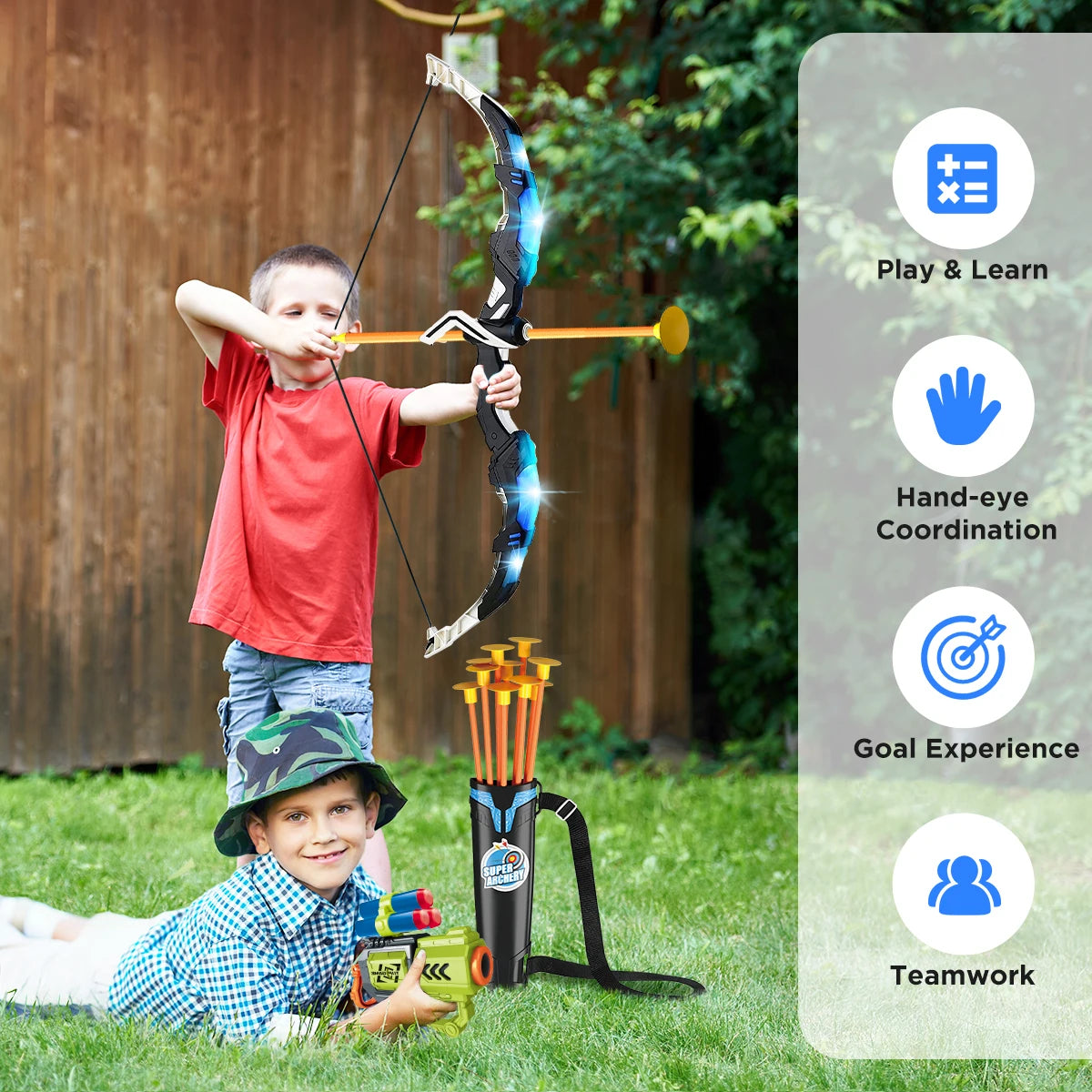 2X Bow Arrow + Guns Toy For Kids