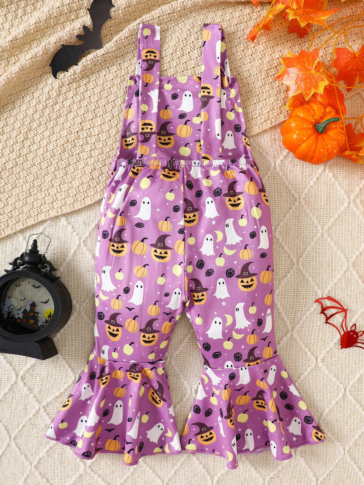 Children's Halloween Pumpkin Print Bell-Bottom Jumpsuit