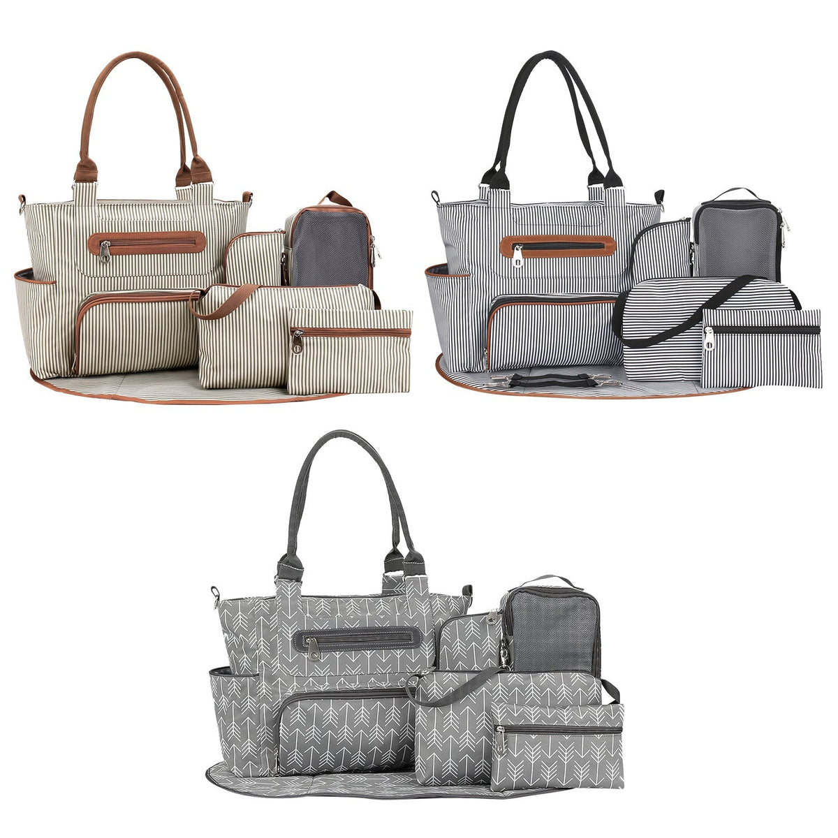 8Pcs Baby Nappy Diaper Bags Set for Mom Dad Mummy Handbags Multifunctional Diaper Changing Bags with Bottle Bag Mesh Bag Purse Diaper Pad 2 Burp Cloth
