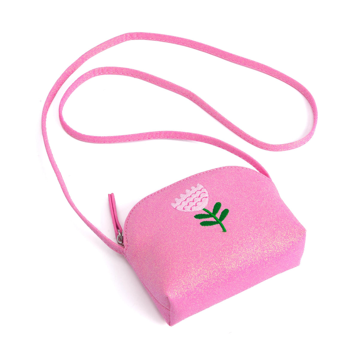 Sparkly Glitter Leather Purse with Flower Embroidery for Little Girls, Toddler (Ages 2-8)